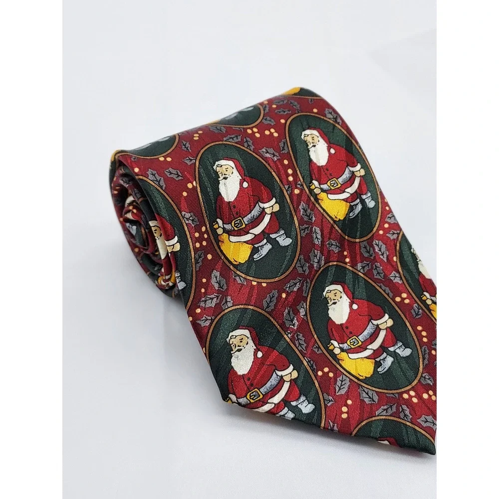 Keith Daniel Mens Christmas Tie Santa Claus Portrait Burgundy Holiday Silk Blend